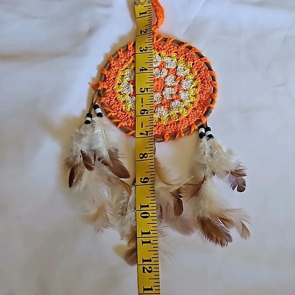 Hand Crafted Dreamcatcher Crochet orange handmade knit floral fall decor
